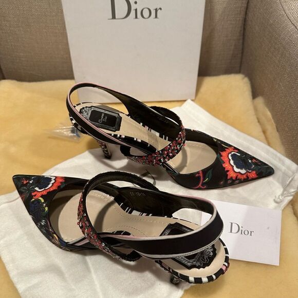 Christian Dior floral satin printed slingback pumps size 41,5 - Picture 4 of 13